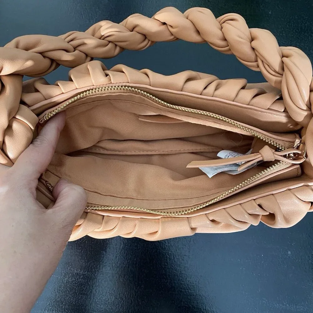 Mango Twisted Strap Baguette Bag Small Underarm Shoulder Bag Zipper Closure - Picture 9 of 14